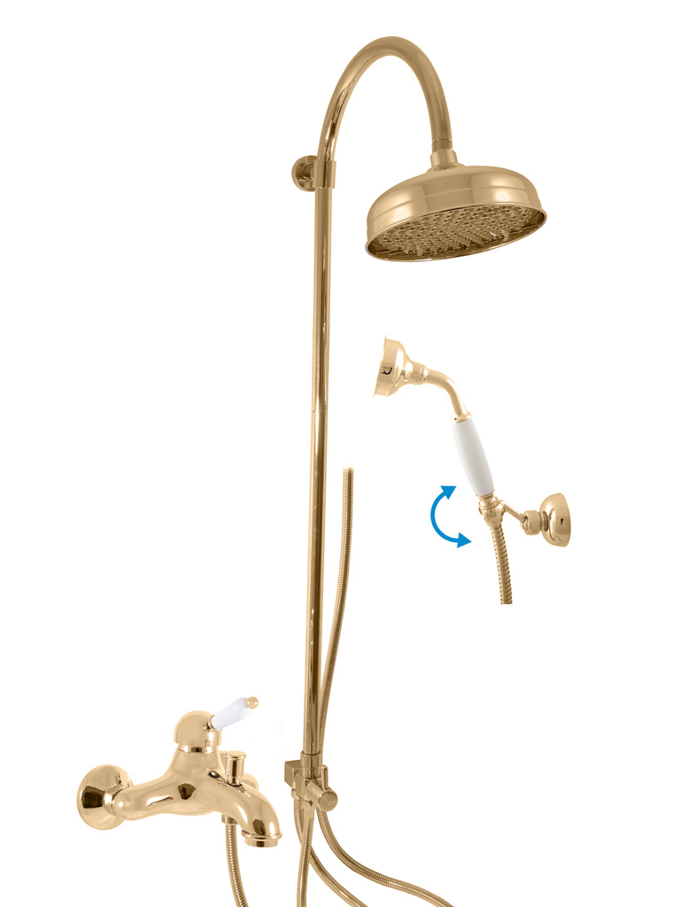 Bath lever mixer with hand shower and head shower LABE GOLD