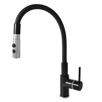 SEINA Sink lever mixer with flexible spout with shower BLACK MATT/CHROME