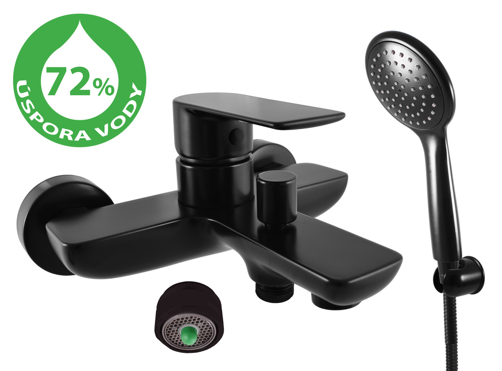 Water-saving bath lever mixer VLTAVA ECO BLACK MATT
