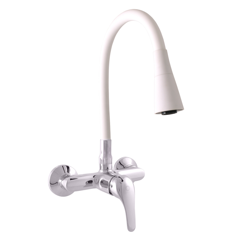 Sink lever mixer with flexible spout and shower 